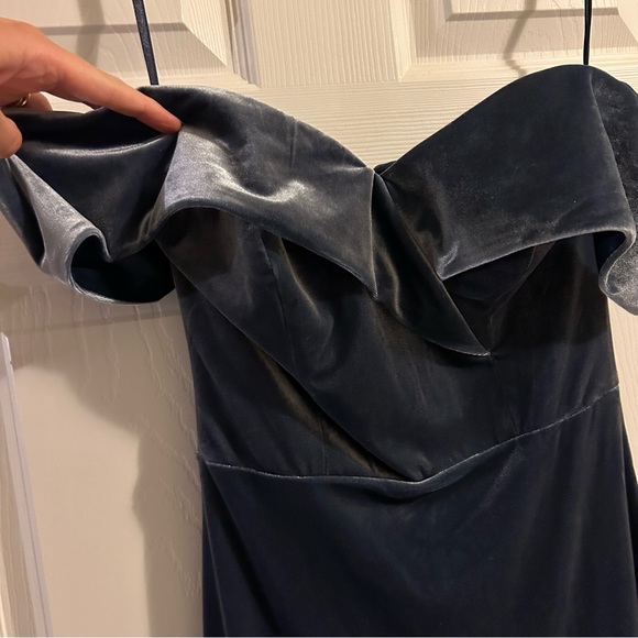 Revelry Bridesmaid Dress - Bardot Velvet Dress - Indie Blue - Picture 3 of 8